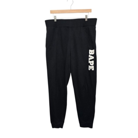 A Bathing Ape BAPE Pants Mens XL Black Joggers Sweatpants Streetwear Logo Ape - Picture 1 of 12